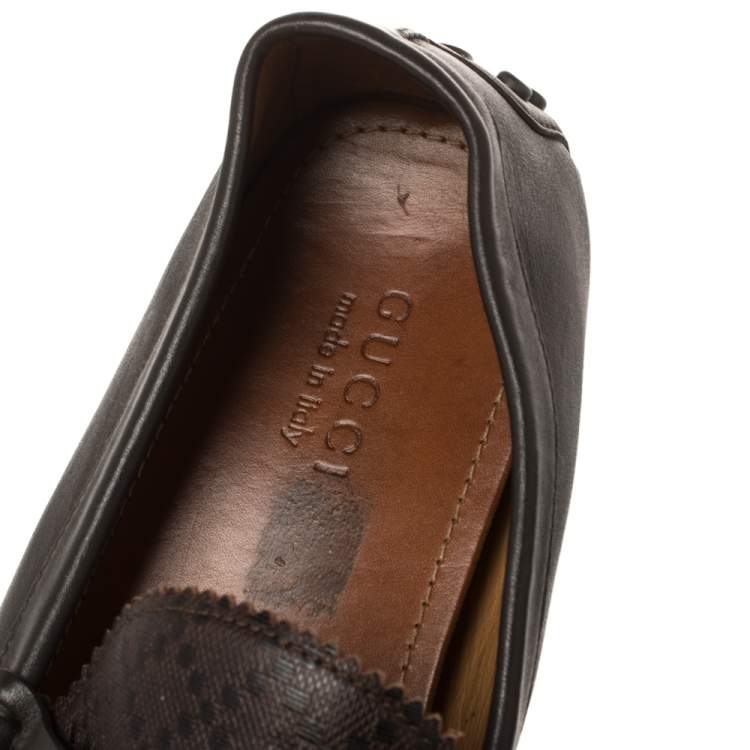 Pre Owned Gucci Dark Brown Leather Penny Loafer Drivers Size 45