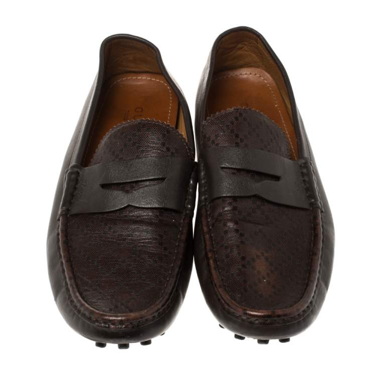 Pre Owned Gucci Dark Brown Leather Penny Loafer Drivers Size 45