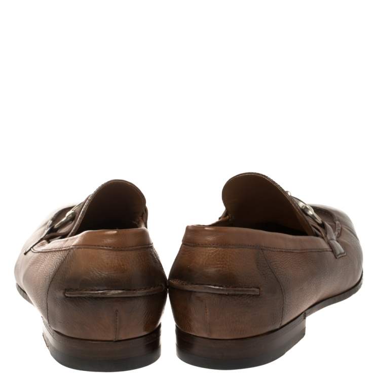 Pre Owned Gucci Brown Ombre Leather Horsebit Loafers Size 41.5E
