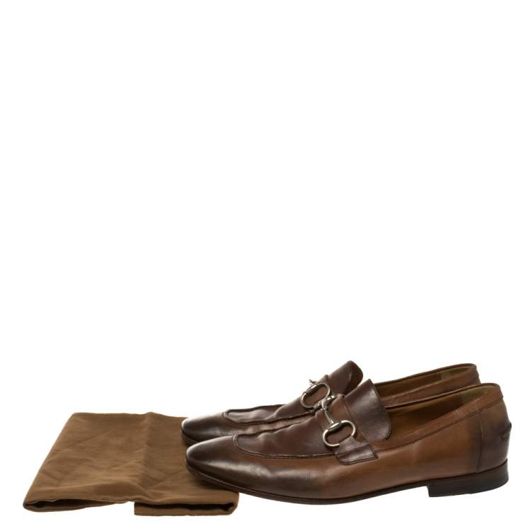 Pre Owned Gucci Brown Ombre Leather Horsebit Loafers Size 41.5E