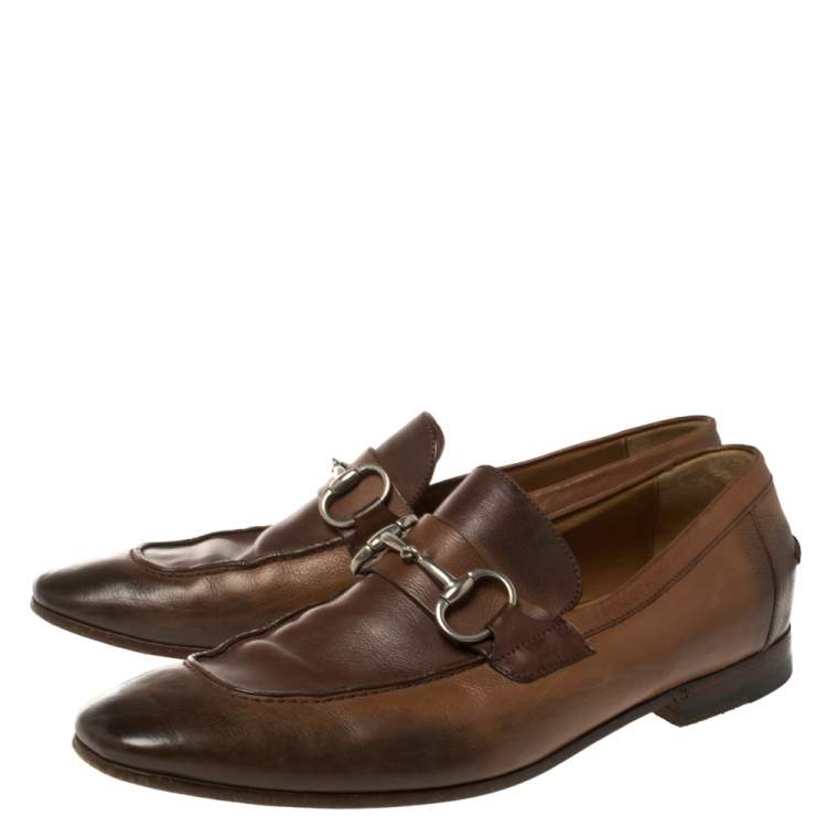 Pre Owned Gucci Brown Ombre Leather Horsebit Loafers Size 41.5E