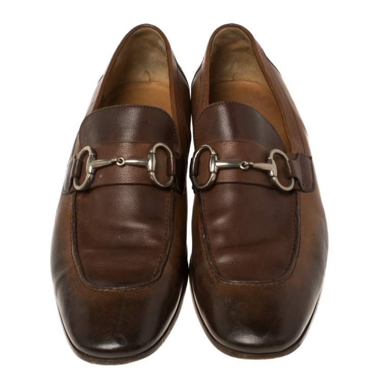 Pre Owned Gucci Brown Ombre Leather Horsebit Loafers Size 41.5E