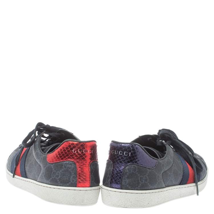Pre Owned Gucci Grey GG Supreme Canvas Web Ace Low Top Sneakers Size 43