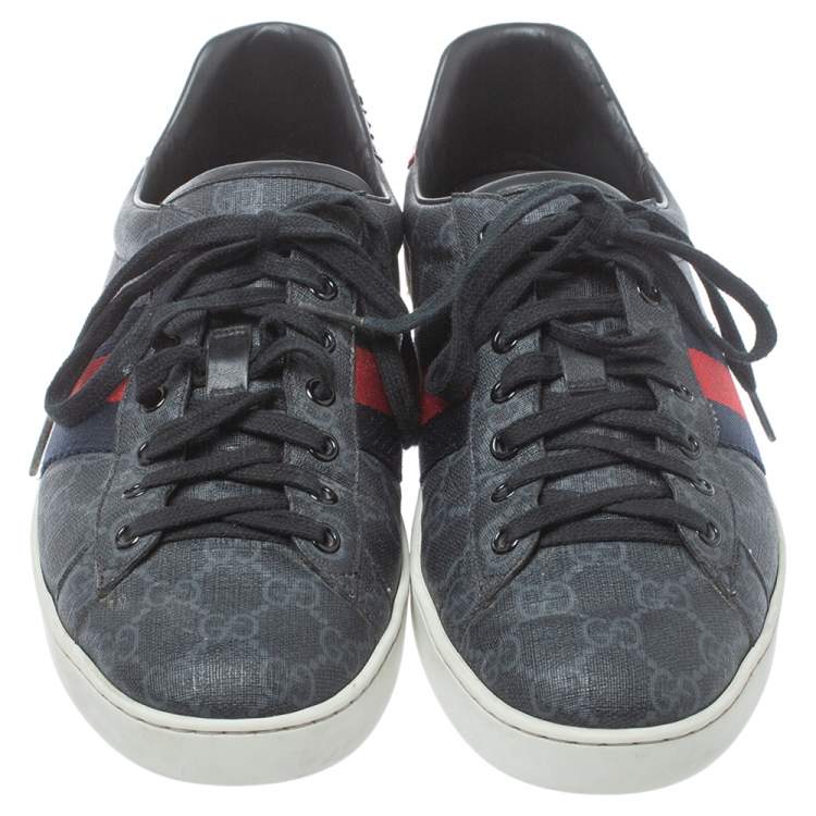 Pre Owned Gucci Grey GG Supreme Canvas Web Ace Low Top Sneakers Size 43