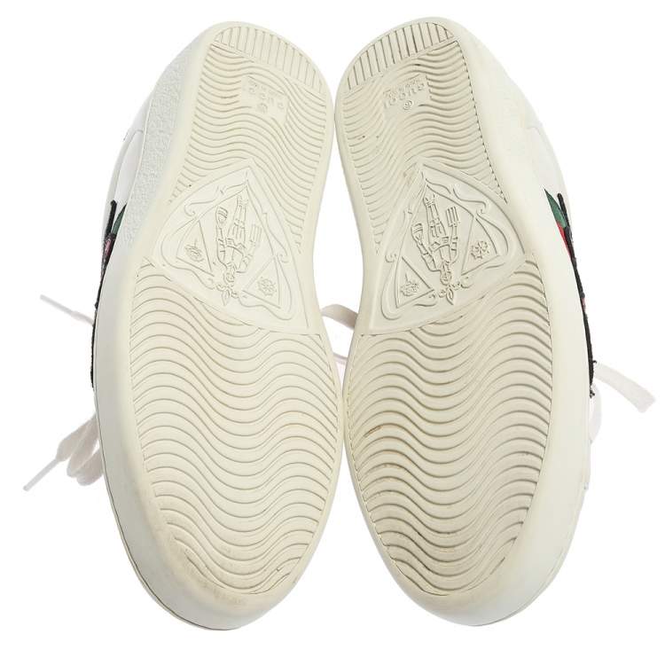 Pre Owned Gucci White Leather Ace Embroidered Snake Low Top Sneakers Size 41.5