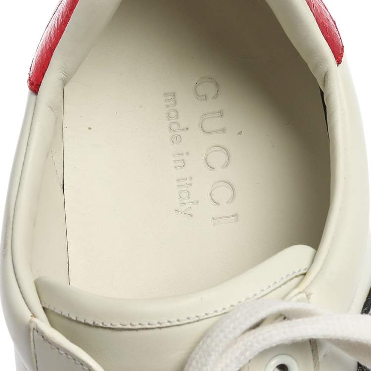 Pre Owned Gucci White Leather Ace Embroidered Snake Low Top Sneakers Size 41.5