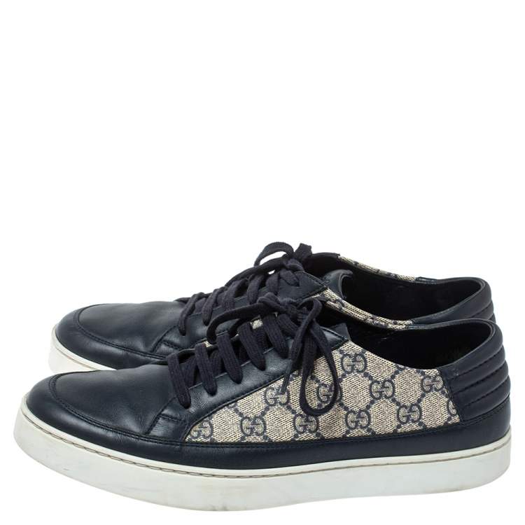 Pre Owned Gucci Beige/Blue Canvas And Leather GG Supreme Sneakers Size 43