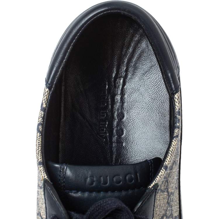 Pre Owned Gucci Beige/Blue Canvas And Leather GG Supreme Sneakers Size 43