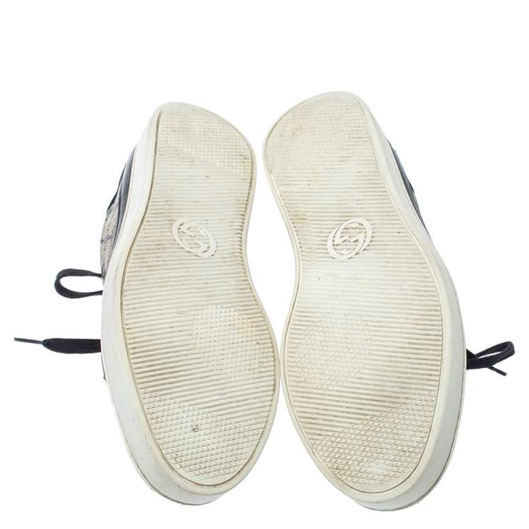 Pre Owned Gucci Beige/Blue Canvas And Leather GG Supreme Sneakers Size 43