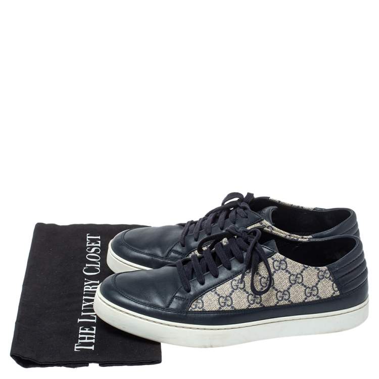 Pre Owned Gucci Beige/Blue Canvas And Leather GG Supreme Sneakers Size 43