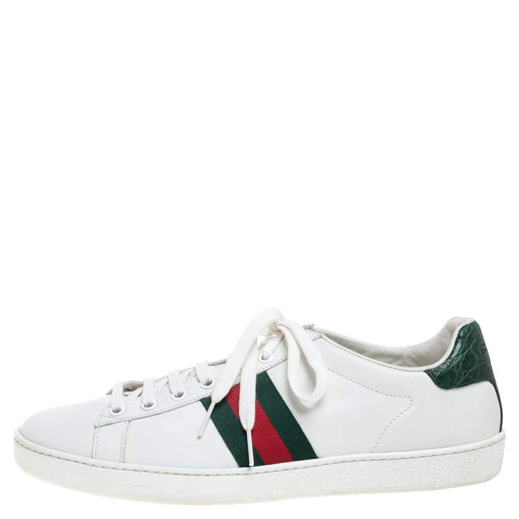 Pre Owned Gucci White Leather Ace Web Detail Low Top Sneakers Size 40
