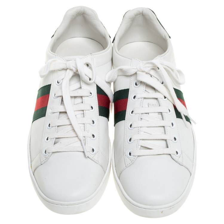 Pre Owned Gucci White Leather Ace Web Detail Low Top Sneakers Size 40