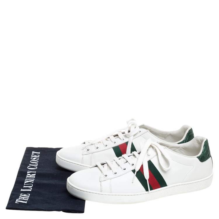 Pre Owned Gucci White Leather Ace Web Detail Low Top Sneakers Size 40