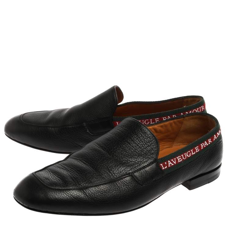 Pre Owned Gucci Black Leather L'Aveugle Par Amour Loafers Size 41