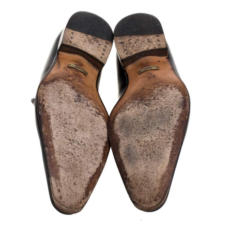 Pre Owned Gucci Black Leather Slip On Loafers Size 43