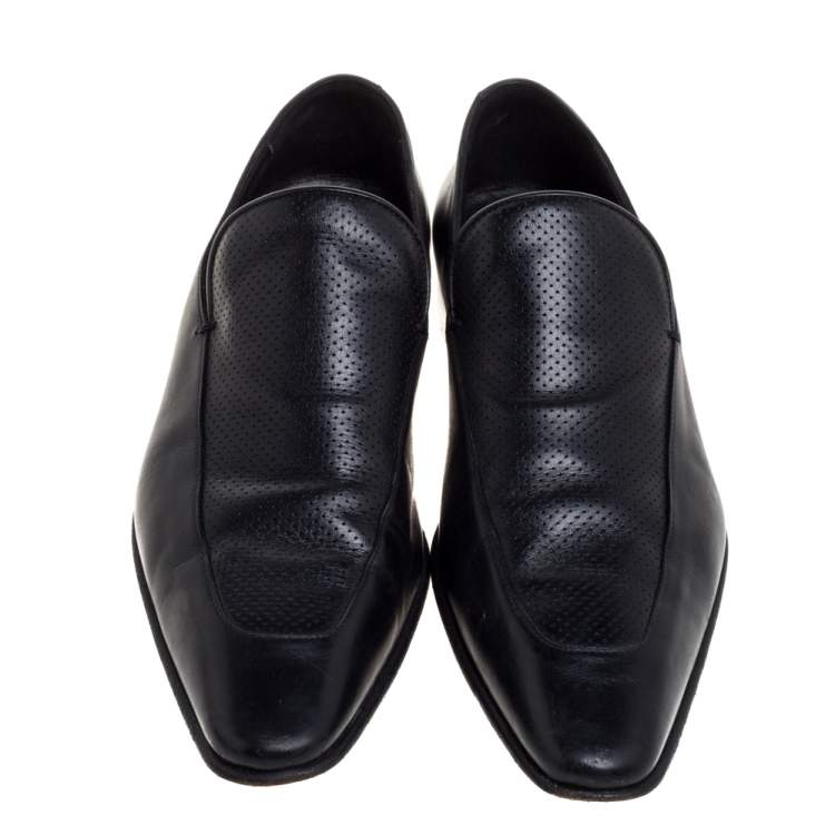 Pre Owned Gucci Black Leather Slip On Loafers Size 43