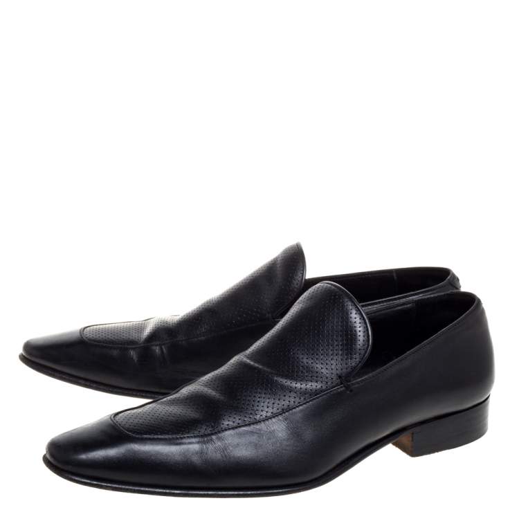 Pre Owned Gucci Black Leather Slip On Loafers Size 43