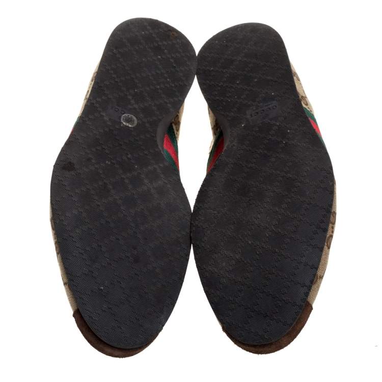 Pre Owned Gucci Beige/Brown GG Canvas And Suede Leather Web Detail Low Top Sneakers Size 42.5