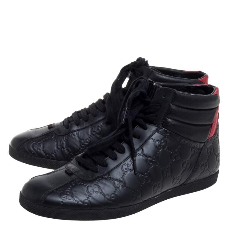 Pre Owned Gucci Black/Red Guccissima Leather High-Top Sneakers Size 41