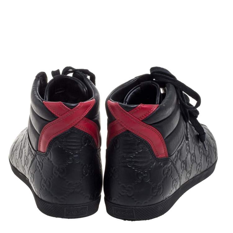 Pre Owned Gucci Black/Red Guccissima Leather High-Top Sneakers Size 41
