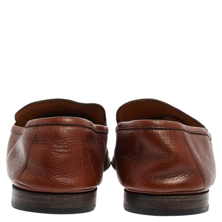 Pre Owned Gucci Brown Leather Hysteria Crest Slip On Loafers Size 43.5 