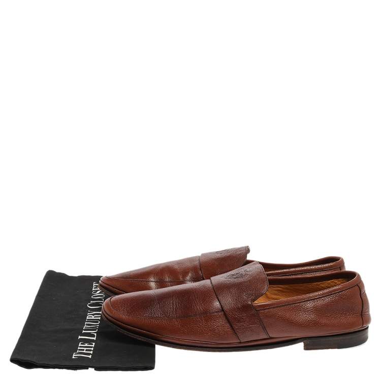 Pre Owned Gucci Brown Leather Hysteria Crest Slip On Loafers Size 43.5 