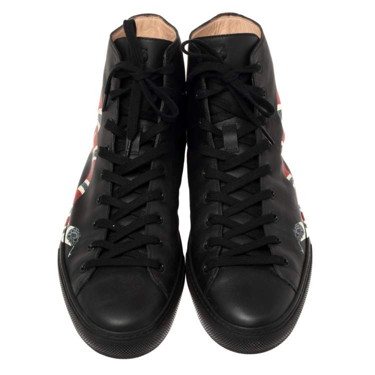 Pre Owned Gucci Black Leather Kingsnake High Top Sneakers Size 45