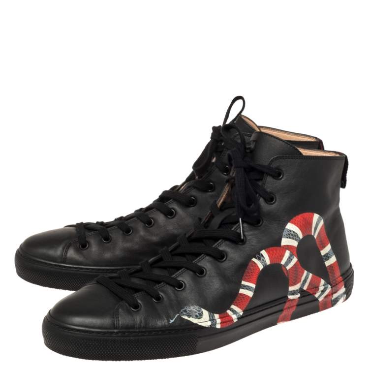 Pre Owned Gucci Black Leather Kingsnake High Top Sneakers Size 45