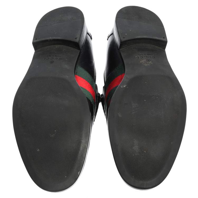 Pre Owned Gucci Black Leather Web Slip On Loafers Size 44.5