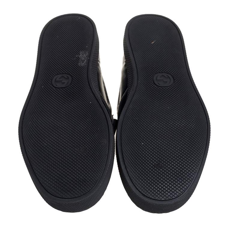 Pre Owned Gucci Black Leather Snake Print Slip On Sneakers Size 40.5