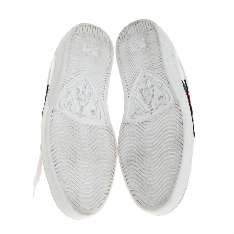 Pre Owned Gucci White Leather Ace Embroidered Snake Low Top Sneakers Size 44.5