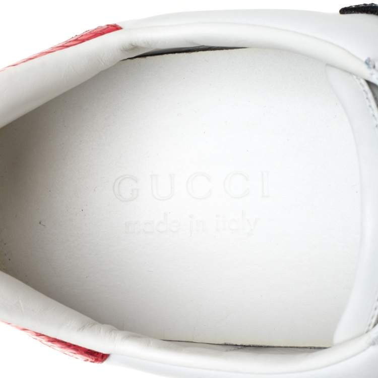 Pre Owned Gucci White Leather Ace Embroidered Snake Low Top Sneakers Size 44.5