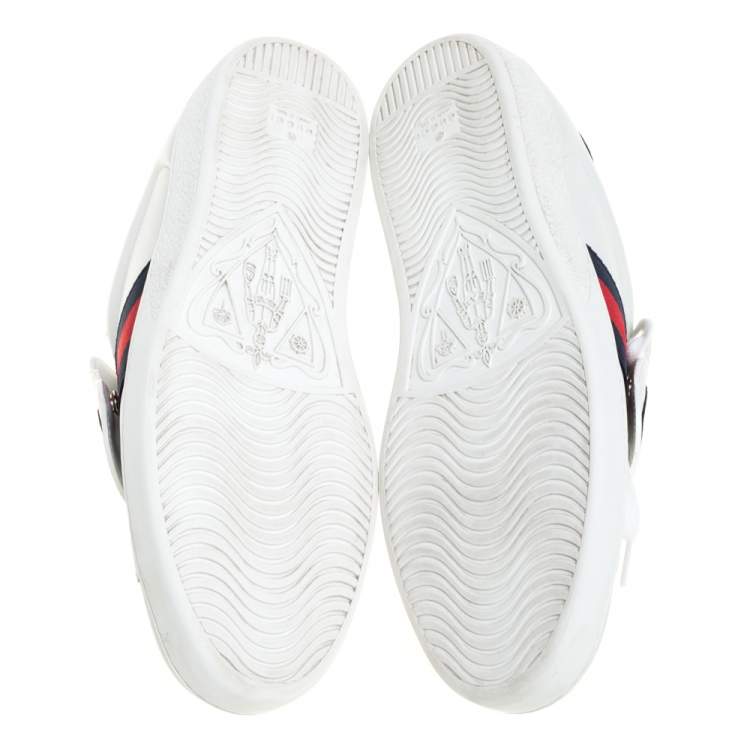 Pre Owned Gucci White Leather, Python Trim And Web Detail Lion Patch Ace Low Top Sneakers Size 44.5