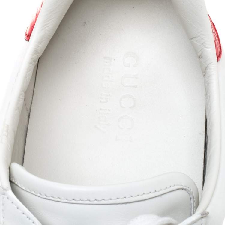 Pre Owned Gucci White Leather, Python Trim And Web Detail Lion Patch Ace Low Top Sneakers Size 44.5