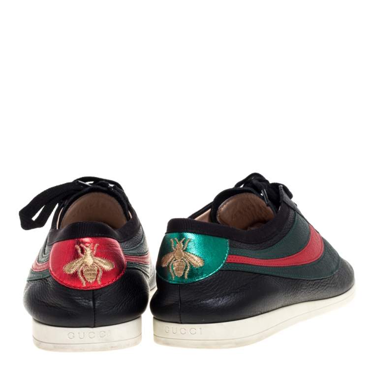 Pre Owned Gucci Black Leather Falacer Web Low Top Sneakers Size 40.5
