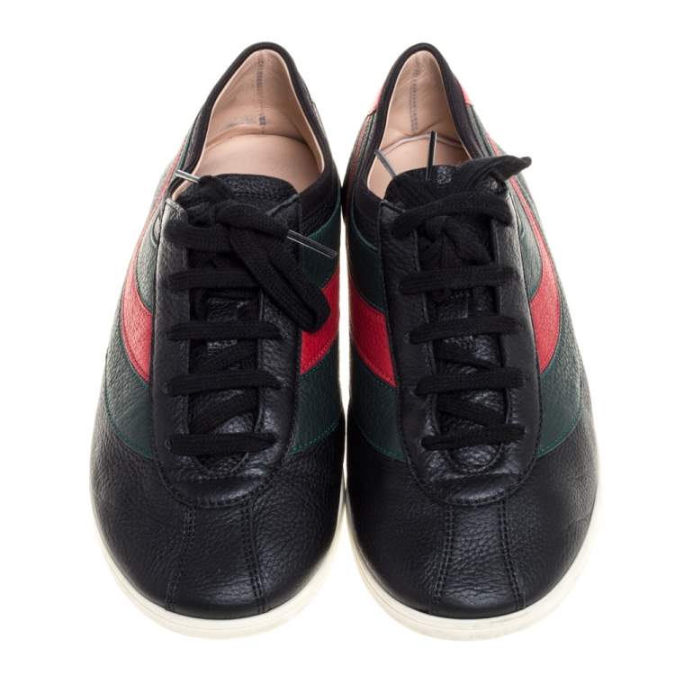 Pre Owned Gucci Black Leather Falacer Web Low Top Sneakers Size 40.5
