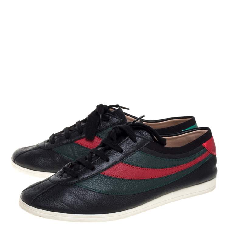 Pre Owned Gucci Black Leather Falacer Web Low Top Sneakers Size 40.5