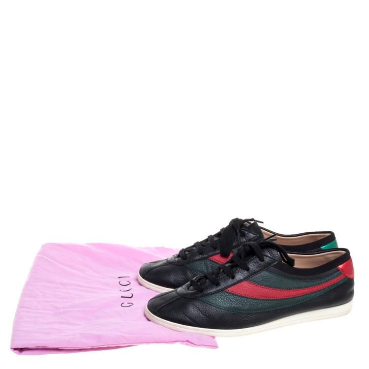 Pre Owned Gucci Black Leather Falacer Web Low Top Sneakers Size 40.5