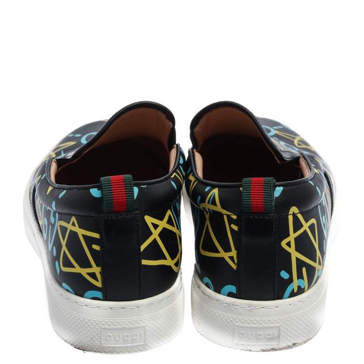 Pre Owned Gucci Black Leather Gucci Ghost Slip On Sneakers Size 44