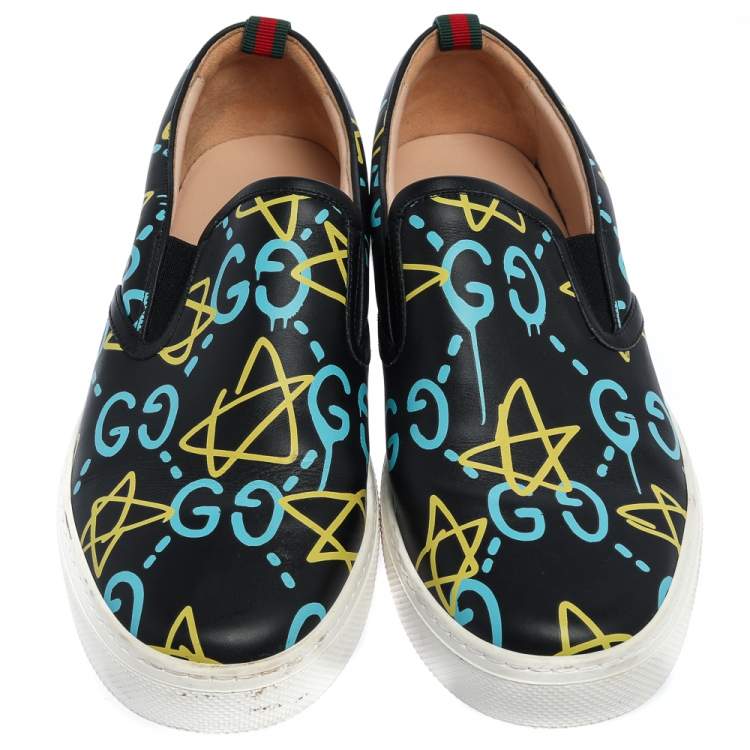 Pre Owned Gucci Black Leather Gucci Ghost Slip On Sneakers Size 44