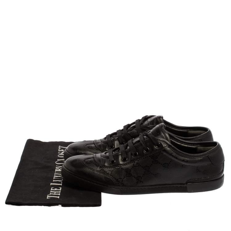 Pre Owned Gucci Black GG Imprime Leather Low Top Sneakers Size 40