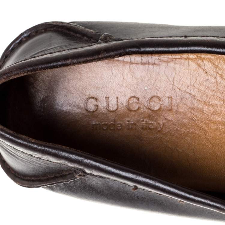 Pre Owned Gucci Dark Brown Leather Bamboo Horsebit Loafers Size 42.5