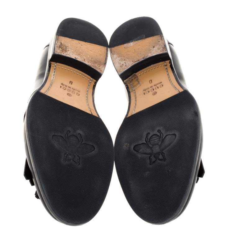 Pre Owned Gucci Black Leather Tassel Slip On Loafers Size 42 