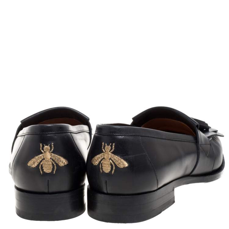 Pre Owned Gucci Black Leather Tassel Slip On Loafers Size 42 