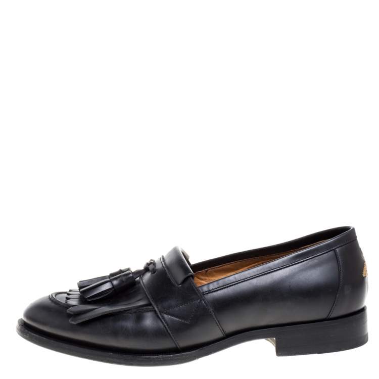 Pre Owned Gucci Black Leather Tassel Slip On Loafers Size 42 