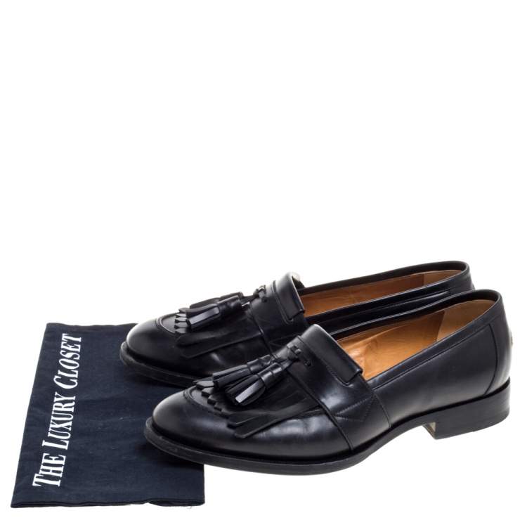 Pre Owned Gucci Black Leather Tassel Slip On Loafers Size 42 