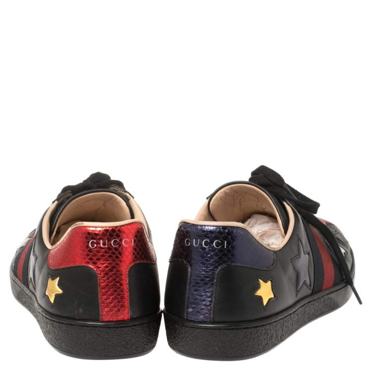 Pre Owned Gucci Black Leather Ace Metallic Stars Low Top Sneakers Size 43