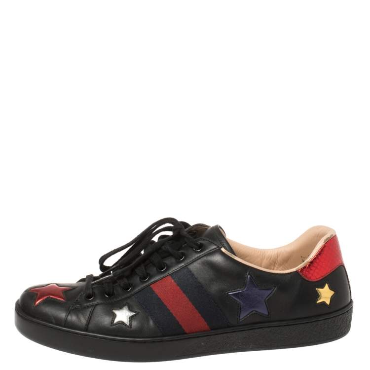 Gucci Black Leather Ace Metallic Stars Low Top Sneakers Size 43 Gucci | TLC