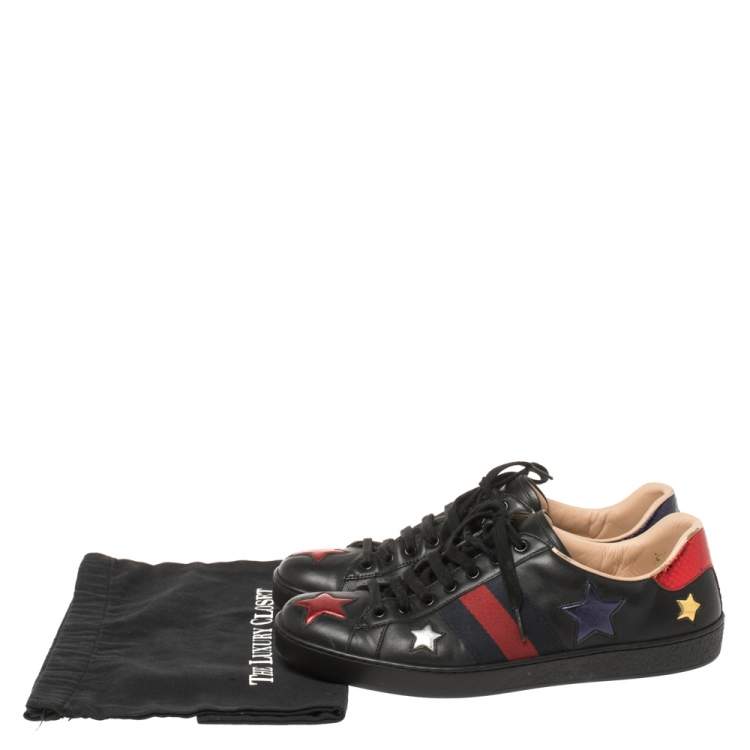 Pre Owned Gucci Black Leather Ace Metallic Stars Low Top Sneakers Size 43