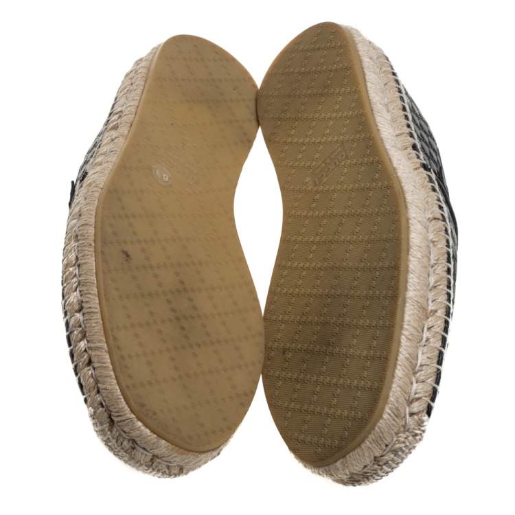 Pre Owned Gucci Black Guccissima Leather Espadrilles Slip On Sandals Size 40.5